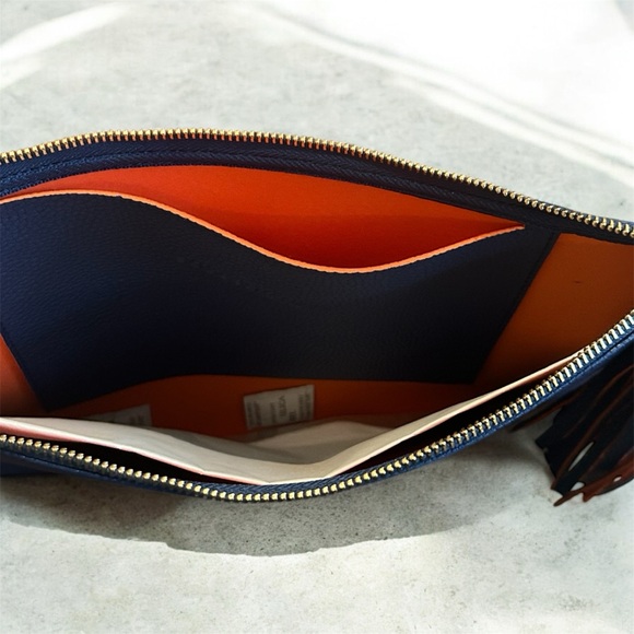 Sole Society Navy Blue Leather Clutch with Blue Orange Tassel NWT - Picture 2 of 2